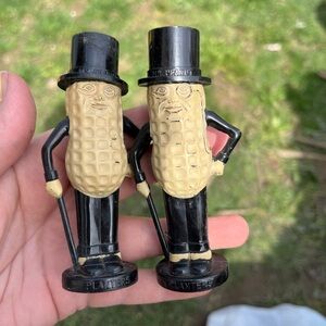Vintage Mr. Peanut Figural Salt & Pepper Shakers - Black and Tan